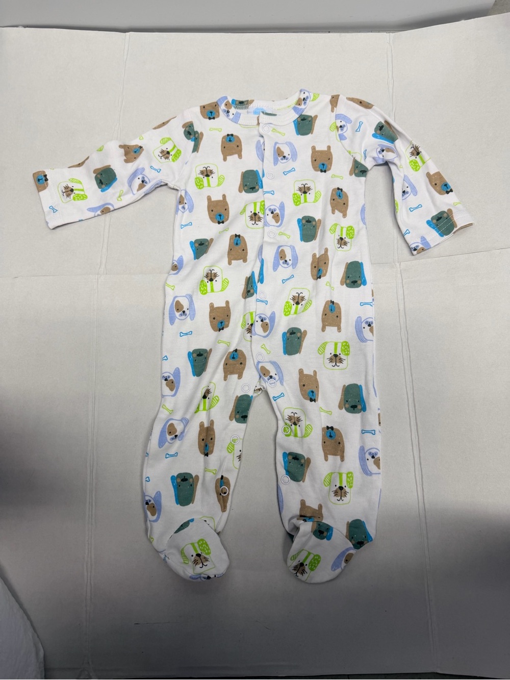 Cozy White Baby Footed One-Piece with Puppy Print